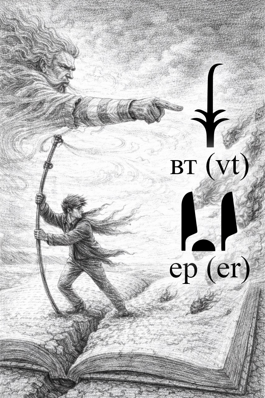 Concept sketch illustrating the symbolic imagery behind the Russian word veter (“wind”) through the Egyptian hieroglyphs VT and ER. This image is not the NFT discussed in the text.